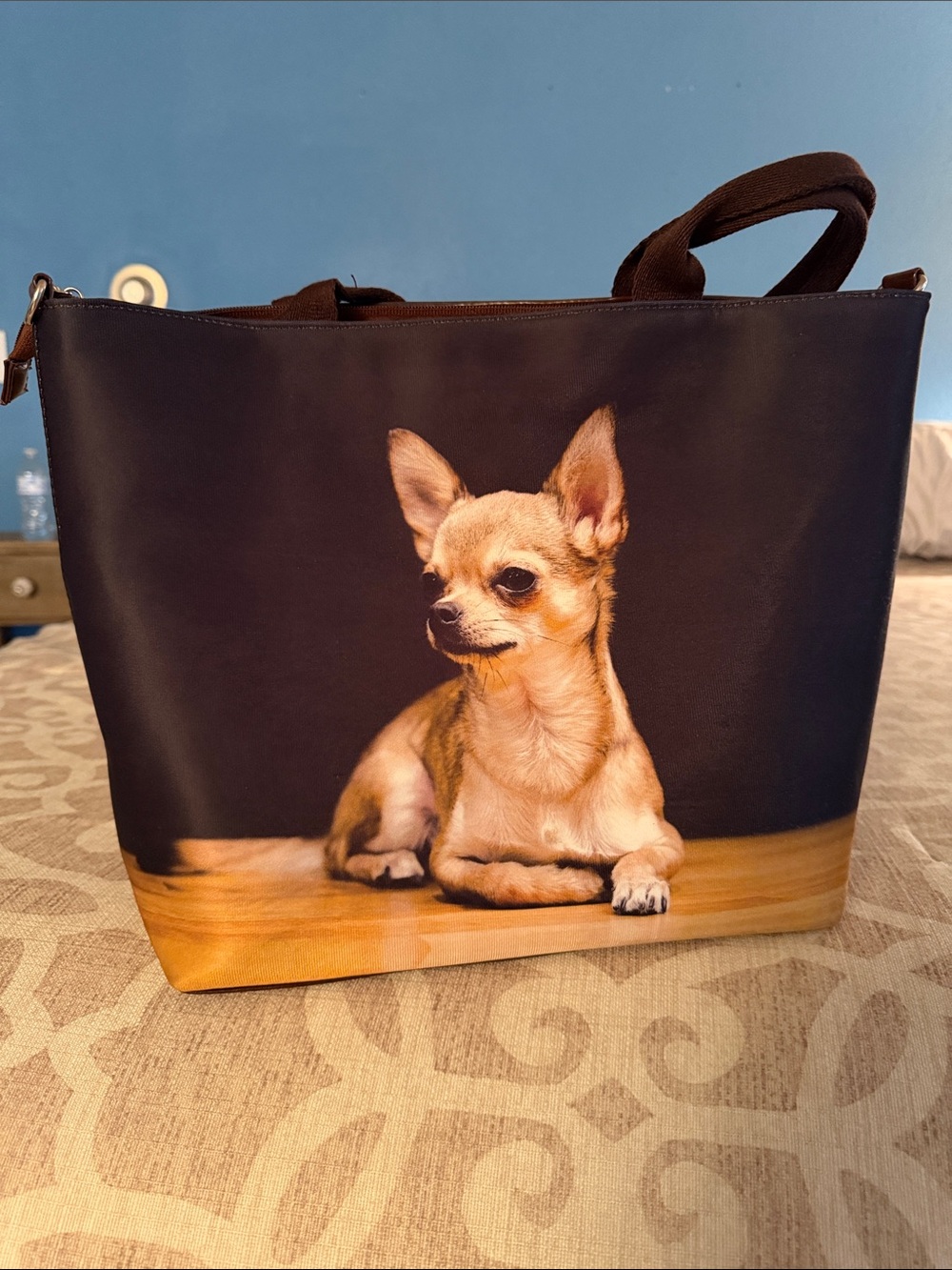 Like new Chihuahua Print Tote Bag in Black and Tan